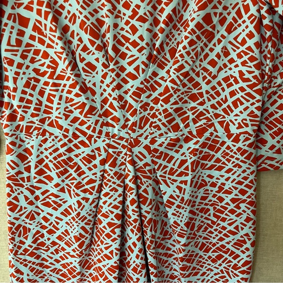 J. McLaughlin Orange Blue Patterned 3/4 Sleeve Stretch Sleeve Women's Dress - M - Picture 5 of 10